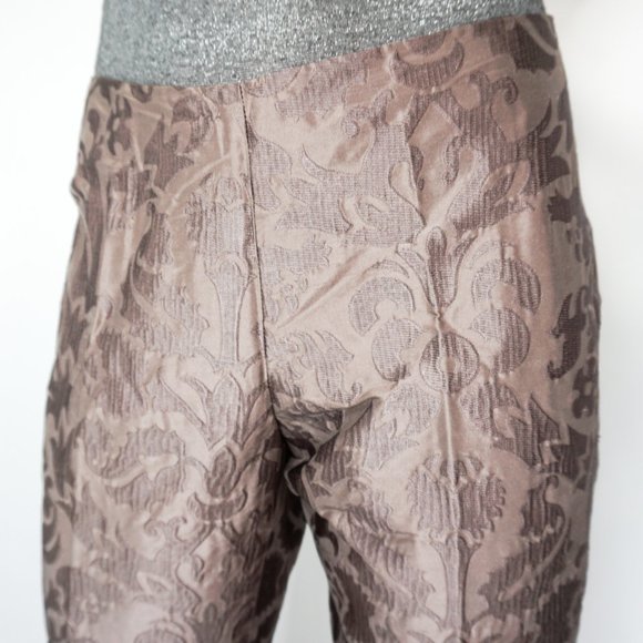 165. ALBERTA FERRETTI Purple Dark Taupe Silk Jacquard Ankle Pants Sz 10 - Picture 2 of 7